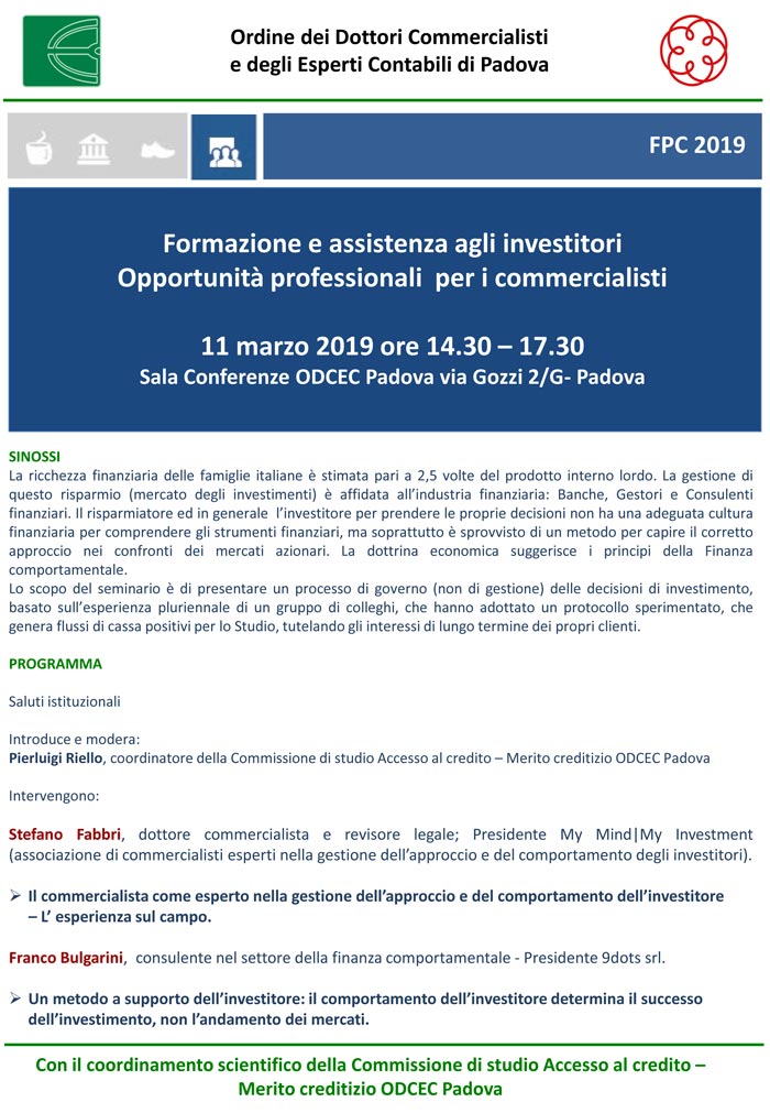 Padova – Formazione e assistenza agli investitori, opportunità professionali per i commercialisti
