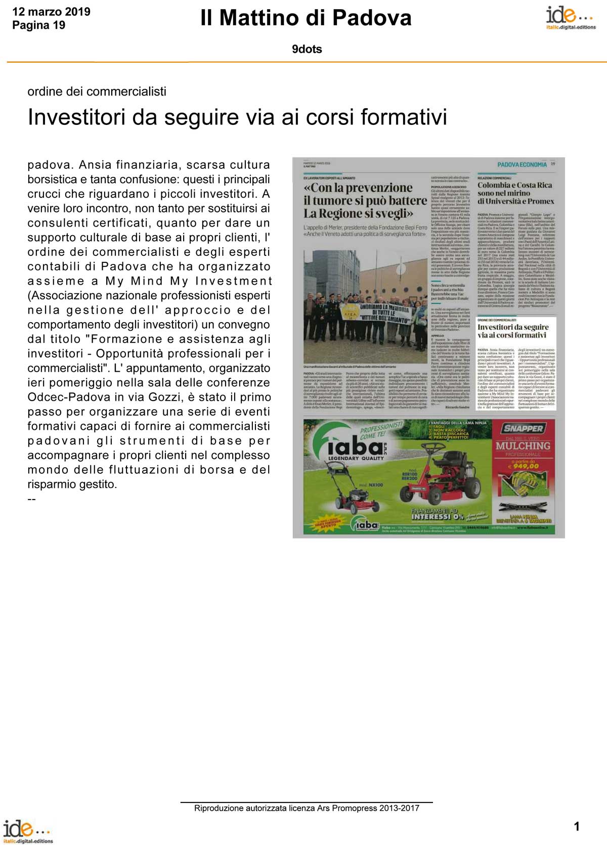 Il Mattino di Padova – 12/03/2019