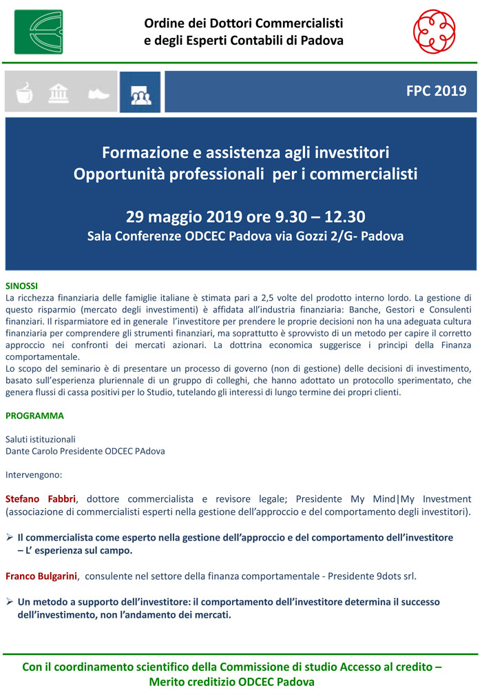 Padova – Formazione e assistenza agli investitori, opportunità professionali per i commercialisti