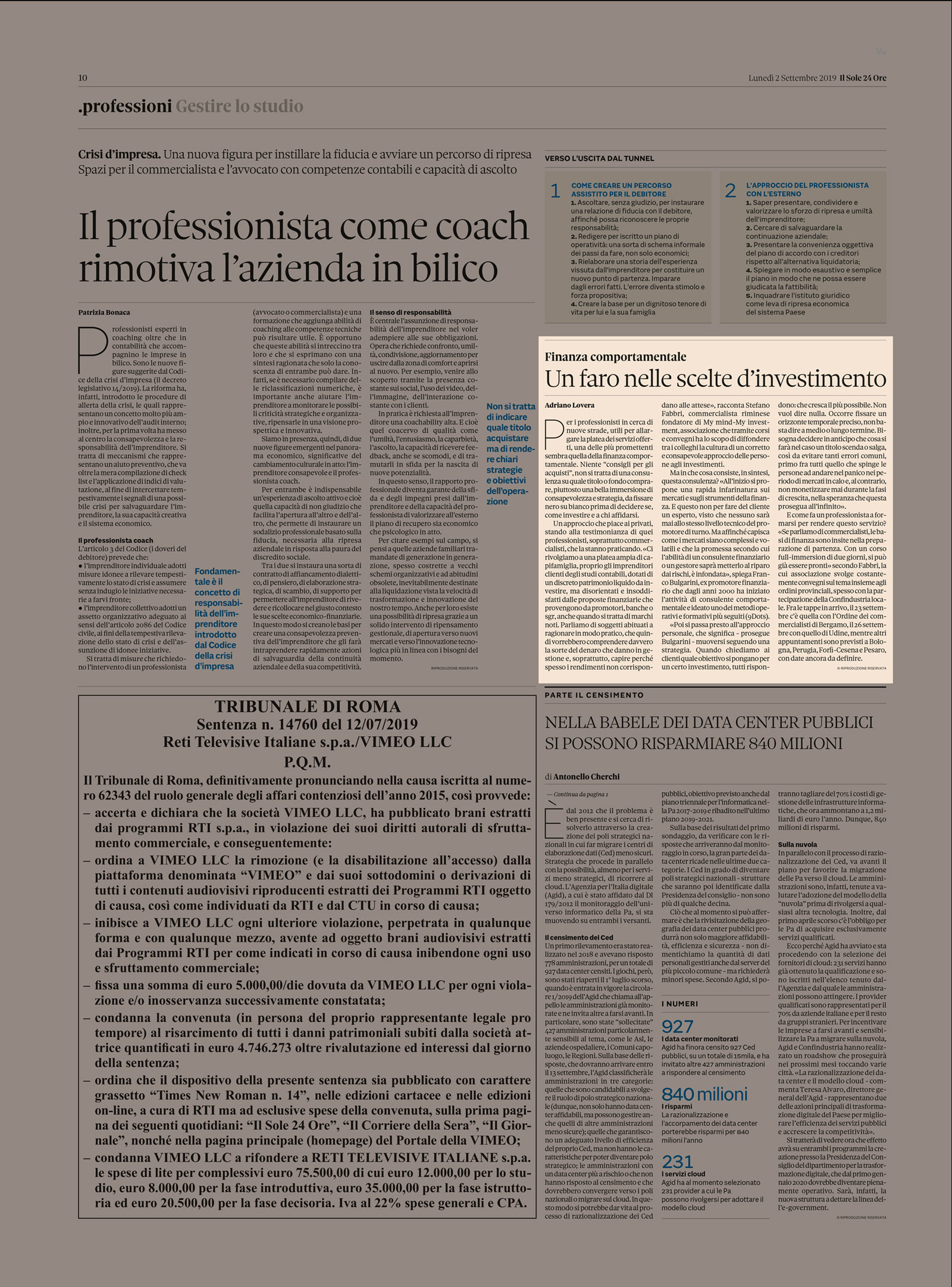 Il Sole 24 Ore – 02/09/2019