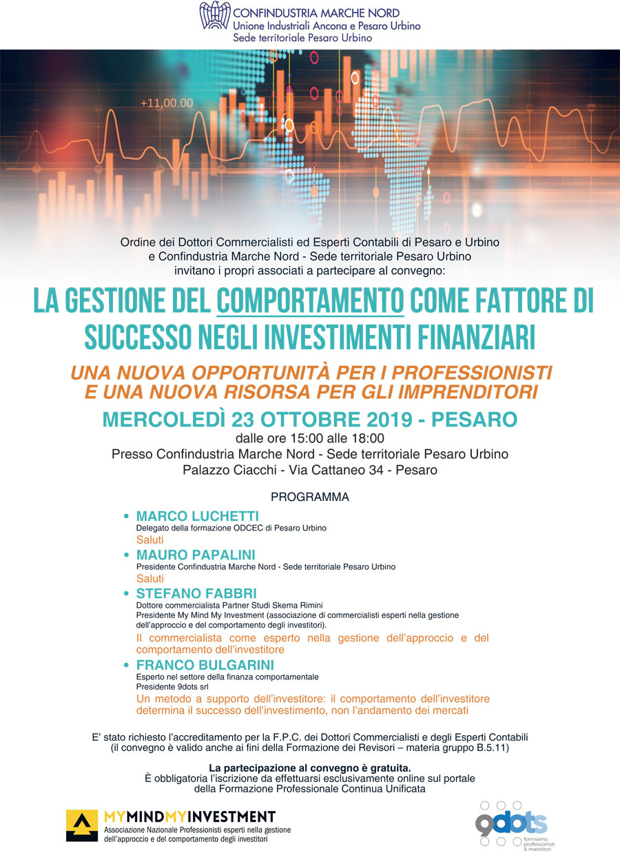 Pesaro – 23/10/2019 La gestione del comportamento, come fattore di successo negli investimenti finanziari
