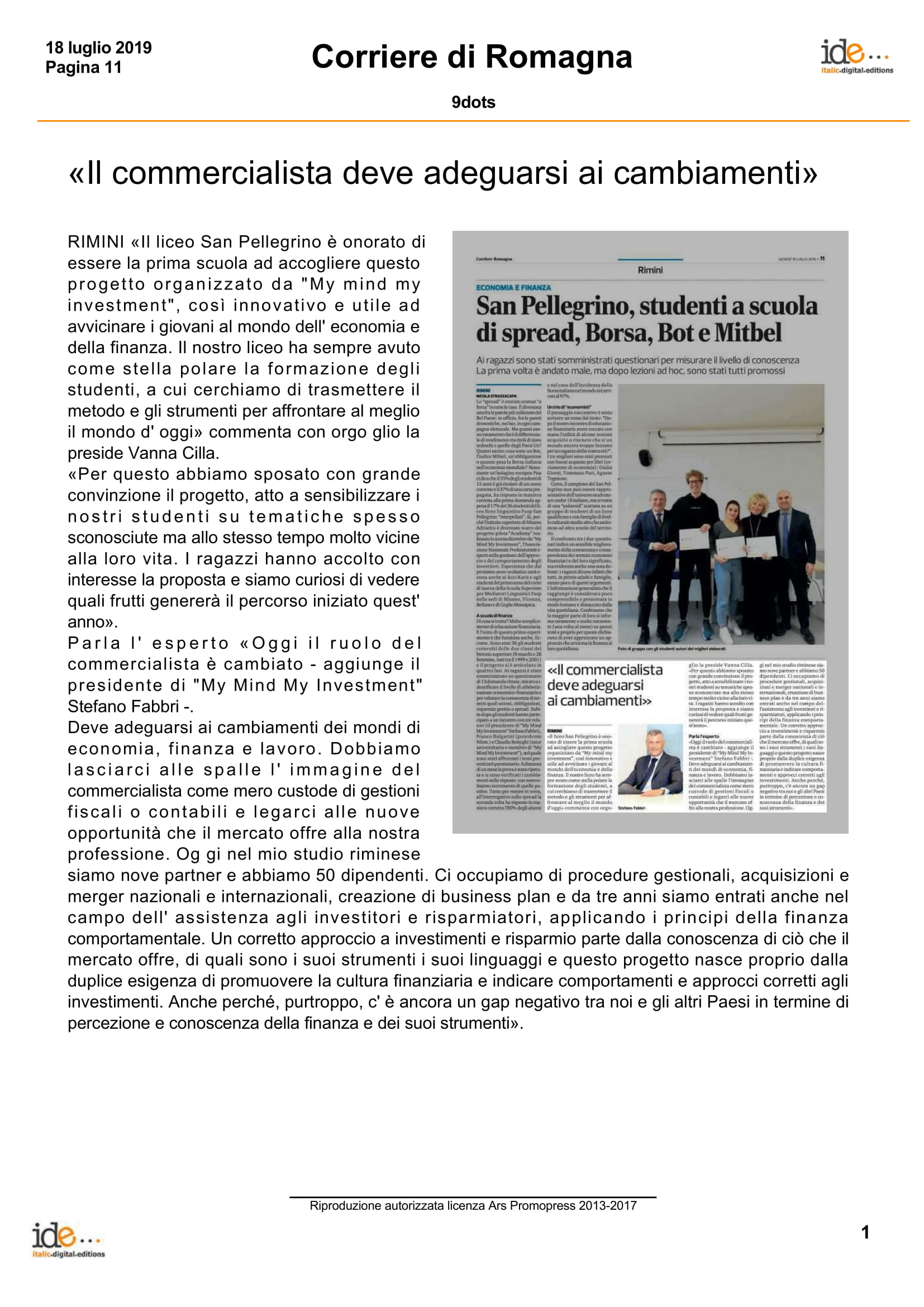 Corriere di Romagna – 18/07/2019
