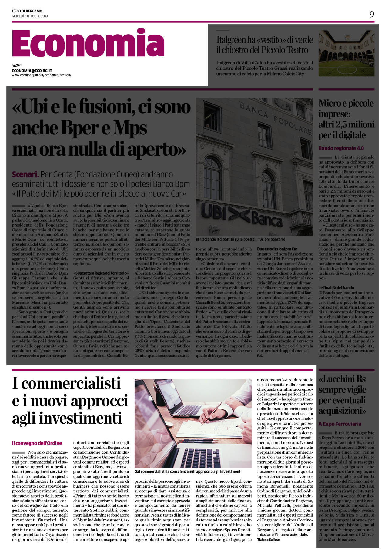 L’ Eco di Bergamo – 03/10/2019